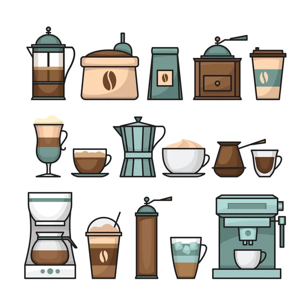 Kaffee Infografik Kaffee Symbol Set Vorhanden Flacher Stil Vektorillustration — Stockvektor