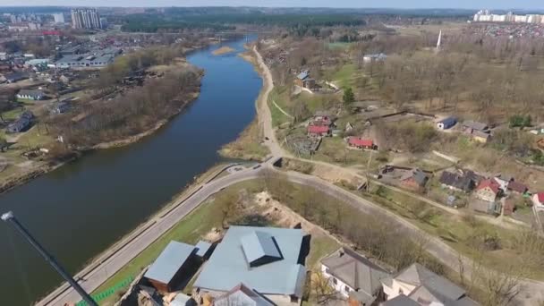 Повітряний вид на Гродно, Білорусь. Давня фортеця — стокове відео