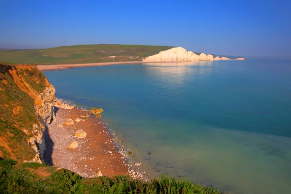 Sete Irmãs Falésias Giz East Sussex Com Mar Azul Turquesa — Fotografia de Stock