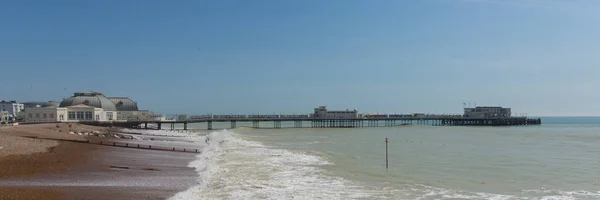 Worthing Pier Plaży West Sussex Anglii Panoramiczny Widok — Zdjęcie stockowe