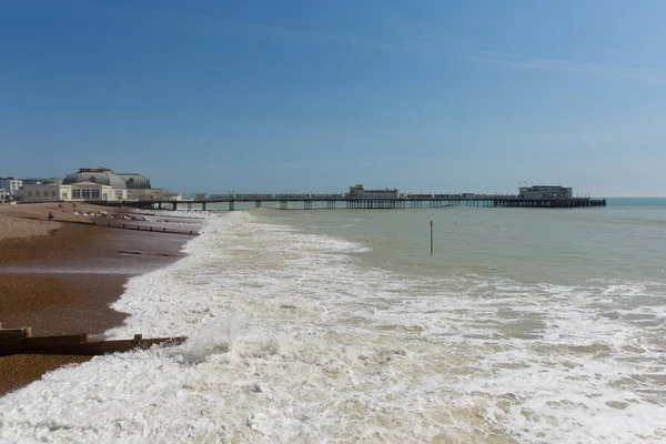 Worthing Παραλία Και Την Προβλήτα West Sussex Αγγλίας — Φωτογραφία Αρχείου