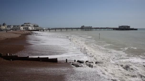 Worthing Beach Och Pier West Sussex Engelska South Coast — Stockvideo