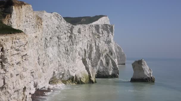 Piękna Biała Kreda Cliff Stosu Seaford East Sussex Anglii Wielkiej — Wideo stockowe