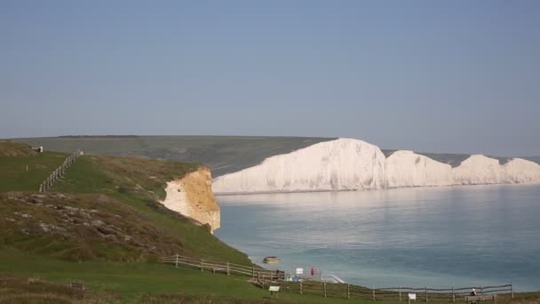 Zeven Zusters Chalk Cliffs South Downs East Sussex Pan — Stockvideo
