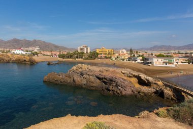 Playa la Pava beach and bay Puerto de Mazarron Spain one of many beautiful beaches in this Spanish coast town by the Mediterranean Sea     clipart