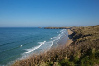 Penhale kumları Perranporth Kuzey Cornwall İngiltere İngiltere kıyı yolundan izlendi