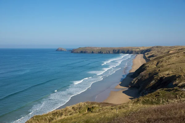 Sables Penhale Perranporth Cornouailles Nord Angleterre Royaume Uni Vue Depuis — Photo