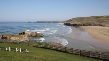 Perranporth Cornwall güzel Cornish plaj sörf için bilinen