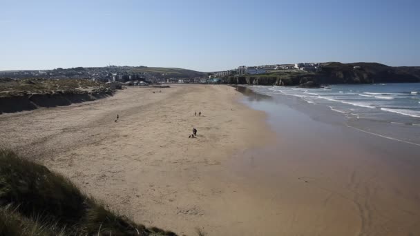 Perranporth Cornwall Şehre Güzel Cornish Plaj Görünümü — Stok video