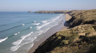 Penhale perranporth sahil Kuzey Cornwall görünümü geçmiş perran Sands
