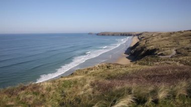 Perranporth plaj Kuzey Cornwall İngiltere İngiltere en iyi Cornish kumlu plajları biri
