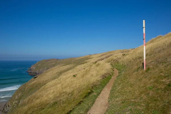 Wegweiser Südwestküstenpfad Wanderung Nach Norden Kornwall Zwischen Perranporth Und Holywell — Stockfoto