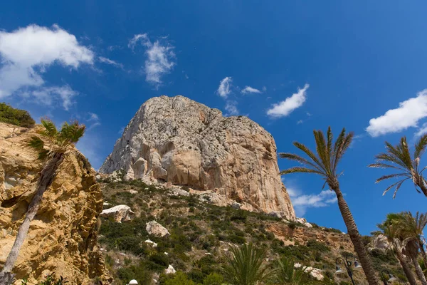 Calp Costa Blanca Spanya Palmiye Ağaçları Ile Penon Ilfach Ünlü — Stok fotoğraf