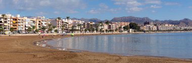 Puerto de Mazarron beach Murcia Spain with blue sky and sea panoramic view clipart