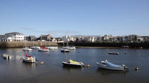 스노도니아 Criccieth 동쪽에 Porthmadog 웨일스 마을아름다운 날씨에 항구에 보트와 — 비디오