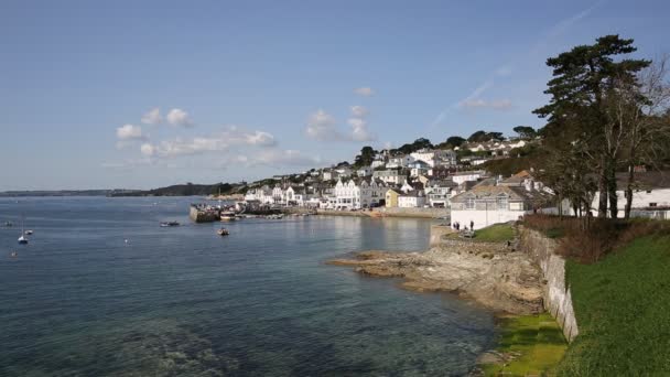 Cornwall Açık Mavi Deniz Mawes Roseland Yarımadası Teknesi Limandan Ayrılıyor — Stok video