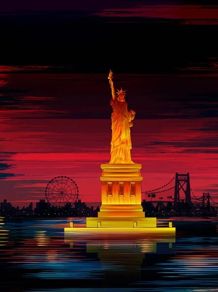 Estátua da Liberdade monumento histórico mundialmente famoso dos Estados Unidos da América — Vetor de Stock