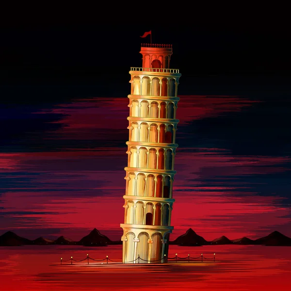 Torre inclinada de Pisa monumento histórico de fama mundial de Italia — Vector de stock