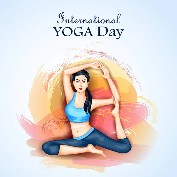 Illustratie van de vrouw doen yoga pose op de posterontwerp voor het vieren van de internationale dag van Yoga — Stockvector