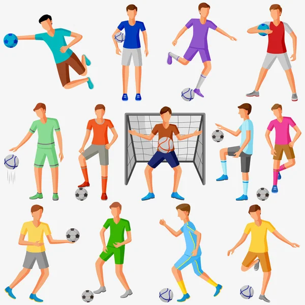 Sportsman playing soccer game with football — Stock Vector