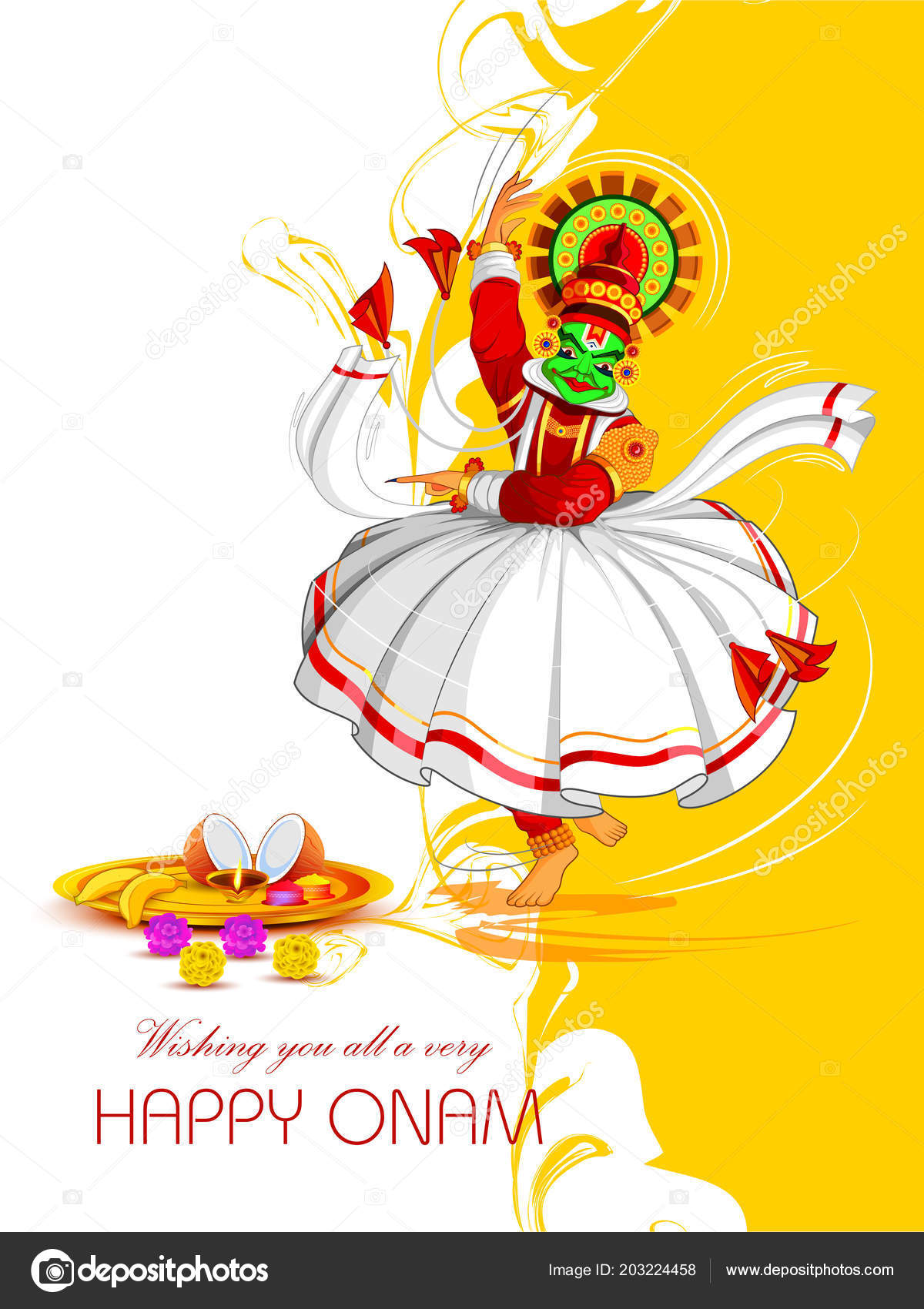 Happy Onam Festival Background with Kathakali dancer Stock Vector Image by  ©stockshoppe #203224458