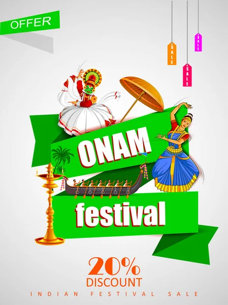 Happy Onam Big Shopping Sale Anúncio fundo para o Festival do Sul da Índia Kerala — Vetor de Stock