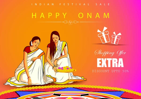 Happy Onam Big Shopping Sale Advertisement background for Festival of South India Kerala — Stock Vector