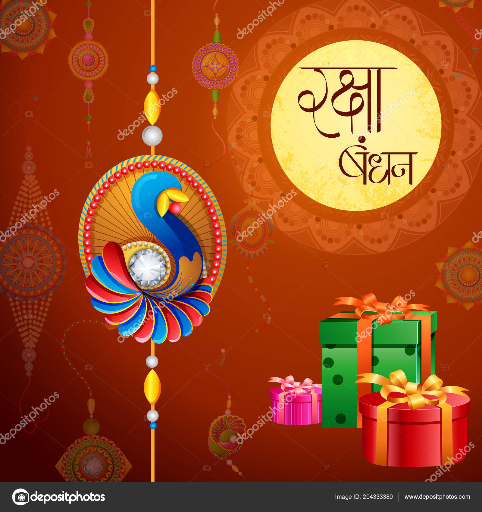 Decorated Rakhi For Indian Festival With Message In Hindi Raksha