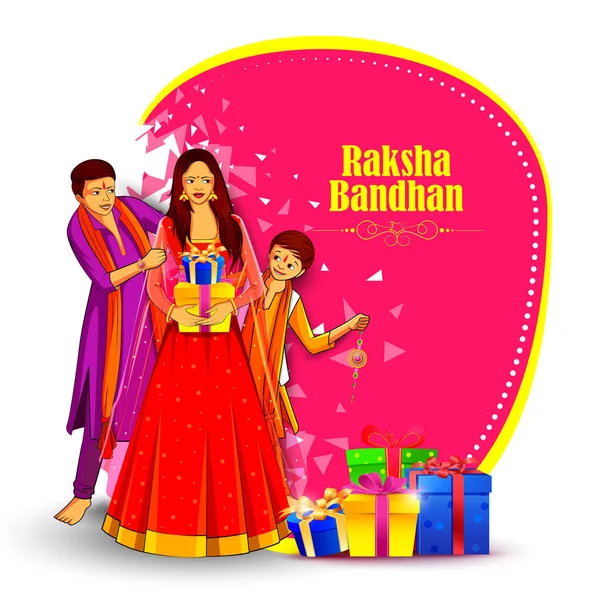 Αδελφός και αδελφή δένοντας διακοσμημένα Rakhi για Ινδικό Φεστιβάλ Raksha Bandhan — Διανυσματικό Αρχείο