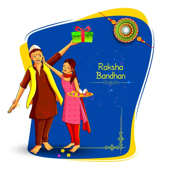 Brother and sister tying decorated Rakhi for Indian festival Raksha Bandhan — Stock Vector