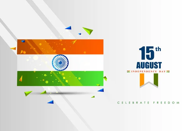Indiano tricolore sfondo per il 15 agosto Felice Indipendenza Day of India — Vettoriale Stock