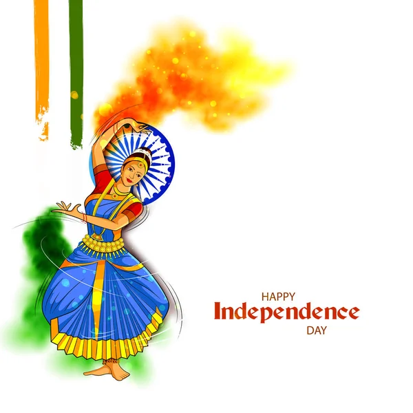 Lady dancer on Indian tricolor background for 15th August Happy Independence Day of India — Stock Vector