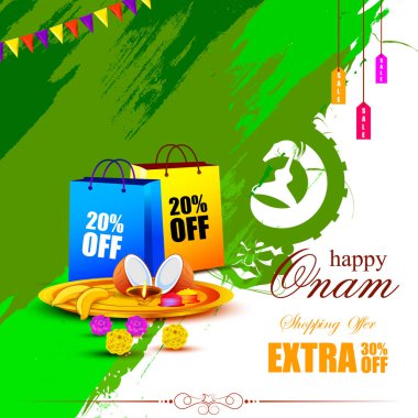 Mutlu Onam büyük alışveriş satış reklam arka plan Festivali Güney Hindistan Kerala için