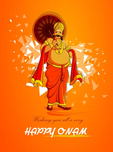 Feliz Festival Onam fondo de Kerala con el rey Mahabali — Archivo Imágenes Vectoriales
