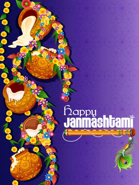 Happy Krishna Janmashtami sfondo con pentola di crema Dahi Handi — Vettoriale Stock