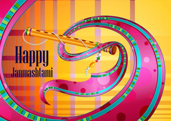 Flauta de Krishna sobre fondo feliz Janmashtami India — Vector de stock