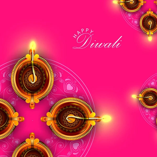 Награжден Diya для празднования праздника Счастливый Дивали праздник Индии поздравления фон — стоковый вектор
