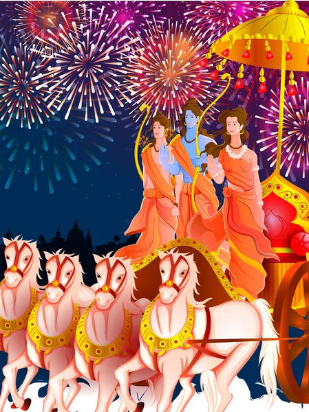 Tanrı Rama, Sita ve Laxmana nimet mutlu Dussehra festival Hindistan için — Stok Vektör