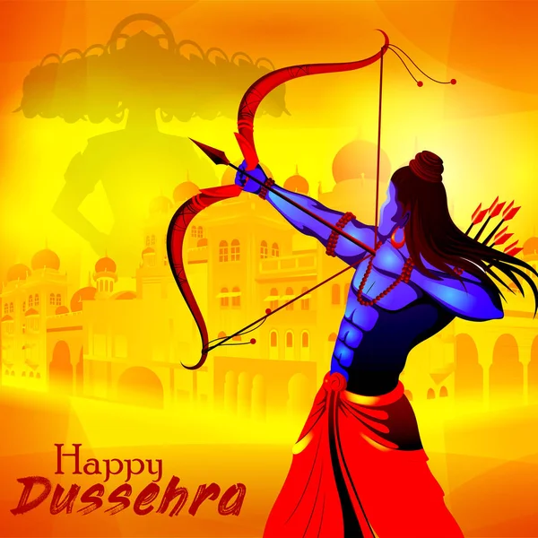 Lord Rama matando a Ravana en el festival Happy Dussehra de la India — Vector de stock