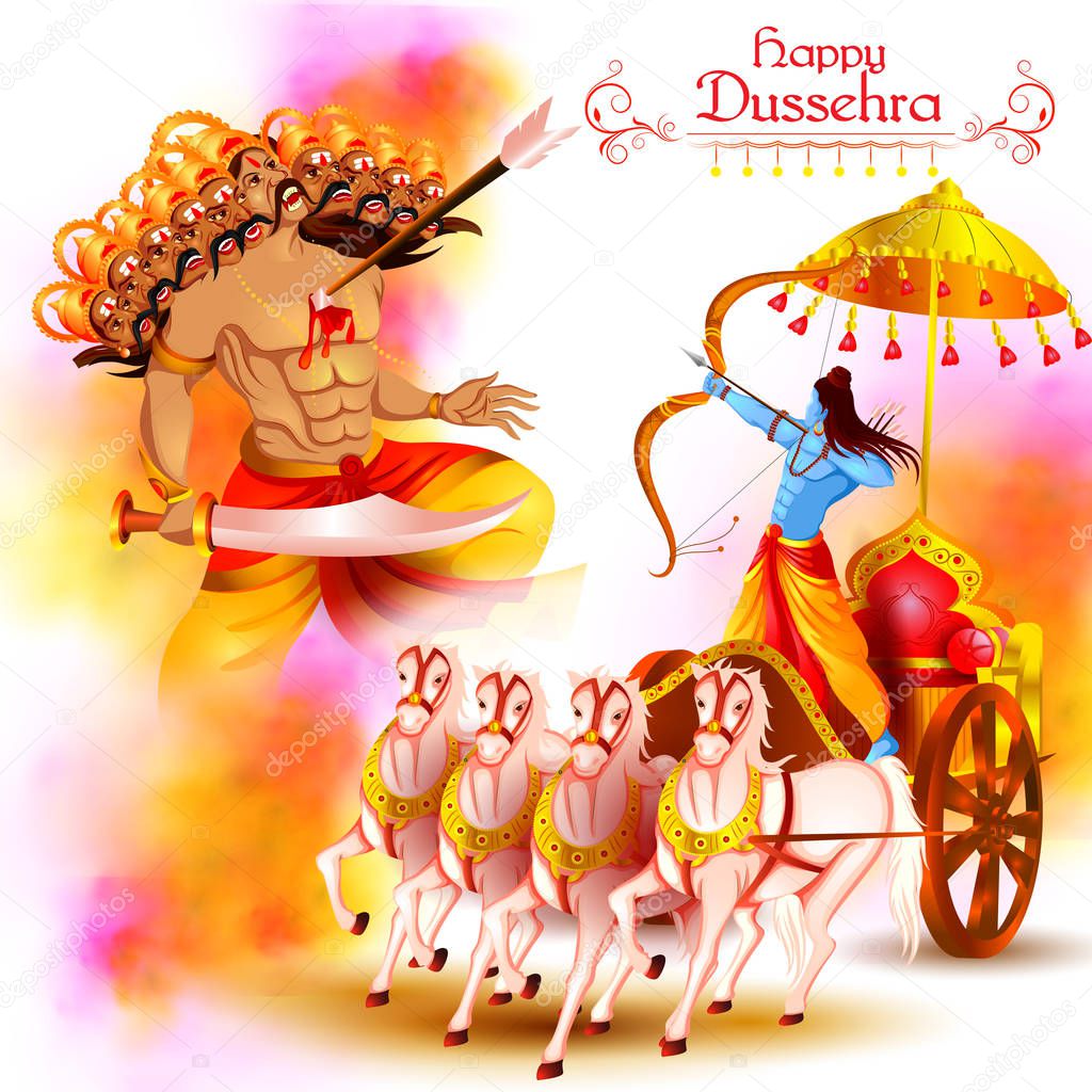 Lord Rama killing Ravana in Happy Dussehra festival of India