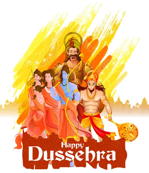 Λόρδου Ράμα σκοτώνοντας Ραβάνα στο Happy Dussehra Φεστιβάλ της Ινδίας — Διανυσματικό Αρχείο