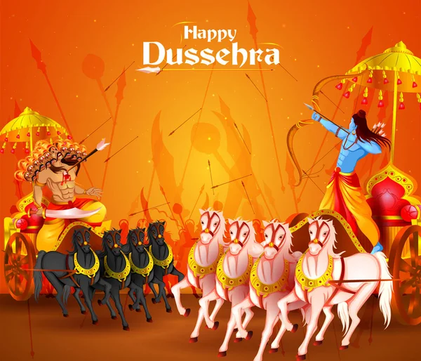 Heer Rama doden Ravana in Happy Dussehra festival van India — Stockvector