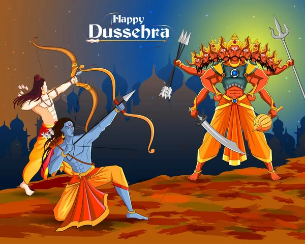 Seigneur Rama tuer Ravana dans Happy Dussehra festival de l'Inde — Image vectorielle