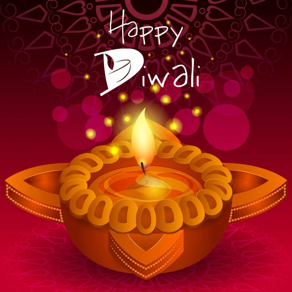 Diya decorado para Feliz Diwali festa festa celebração da Índia saudação fundo —  Vetores de Stock