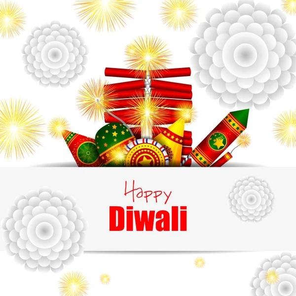 Cracker api berwarna-warni dengan dihiasi diya untuk Happy Diwali festival perayaan liburan India menyambut latar belakang - Stok Vektor