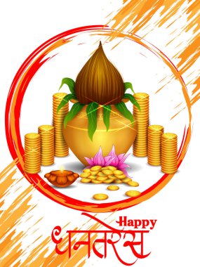 Mutlu Dhanteras Diwali bayramı kutlamaları için madalyalı altın Kalash Hindistan 'ı selamlıyor.