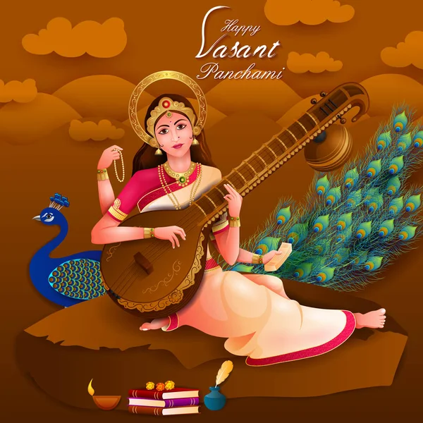 Vasant Panchami Saraswati Puja Sfondo del festival indiano — Vettoriale Stock