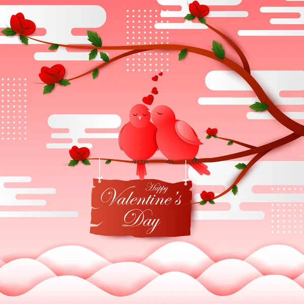 Papier knippen stijl Happy Valentines Day groeten achtergrond — Stockvector