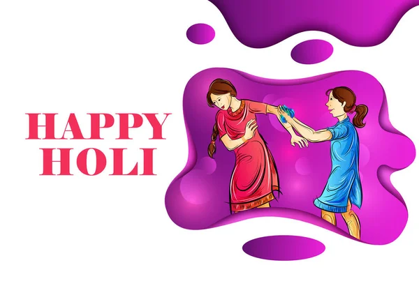 Ινδική άνθρωποι παίζουν Ινδία Φεστιβάλ του χρώματος χαρούμενο Holi φόντο — Διανυσματικό Αρχείο