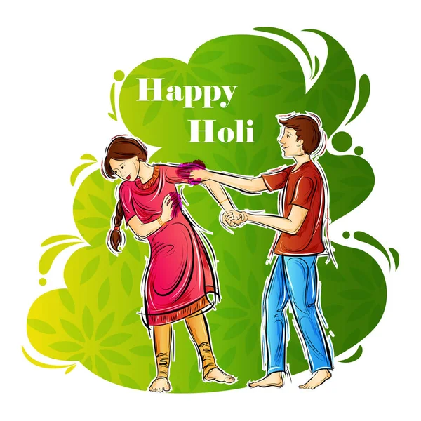 印度人演奏印度音乐节颜色快乐霍利背景 — 图库矢量图片
